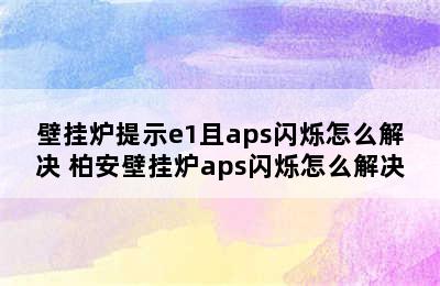 壁挂炉提示e1且aps闪烁怎么解决 柏安壁挂炉aps闪烁怎么解决